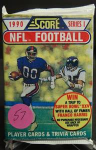 lot 57 image: 1990 Score Football Series 1 Sealed Wax Packs - 16 Cards per Pack MARINOELWAY