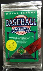 lot 59 image: Ken Griffey 1990 UPPER DECK BASEBALL WAX PACK UNSEARCHED FROM SEALED CASE MANY ROOKIES STARS