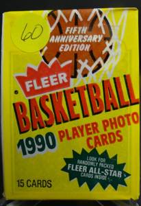 lot 60 image: 1990-91 FLEER BASKETBALL Sealed RACK PACK  - MICHAEL JORDAN #26 POSSIBLE