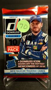 lot 70 image: 2018 Donruss Racing Unopened Single Hobby Pack w 10 Trading Cards (FIND THE RATED ROOKIES)