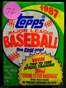 lot 72 image: 1987 Topps Baseball Unopened Wax Pack - possible Larkin  Bonds RC