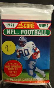 lot 91 image: 1991 Score Series 2 Football Cards   Brett Favre RC