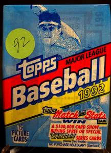 lot 92 image: 1992 Topps Baseball Unopened Wax Pack 15 Cards -  CHIPPER JONES