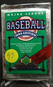 lot 97 image: Ken Griffey 1990 UPPER DECK BASEBALL WAX PACK UNSEARCHED FROM SEALED CASE MANY ROOKIES STARS