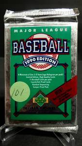 lot 101 image: Ken Griffey 1990 UPPER DECK BASEBALL WAX PACK UNSEARCHED FROM SEALED CASE MANY ROOKIES STARS