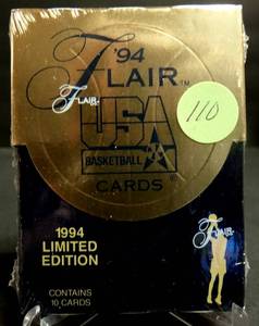 lot 110 image: 1994 Fleer Flair USA Basketball Factory Sealed pack of cards (1 pack COMPS - $8-$12)