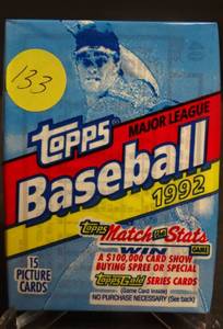 lot 133 image: 1992 Topps Baseball Unopened Wax Pack 15 Cards -  CHIPPER JONES