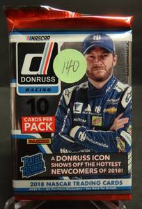 lot 140 image: 2018 Donruss Racing Unopened Single Hobby Pack w 10 Trading Cards (FIND THE RATED ROOKIES)