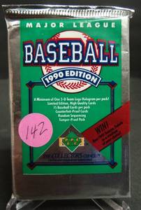 lot 142 image: Ken Griffey 1990 UPPER DECK BASEBALL WAX PACK UNSEARCHED FROM SEALED CASE MANY ROOKIES STARS