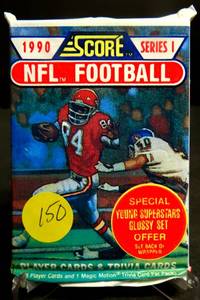 lot 150 image: 1990 Score Football Series 1 Sealed Wax Packs - 16 Cards per Pack MARINOELWAY