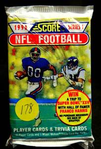 lot 178 image: 1990 Score Football Series 1 Sealed Wax Packs - 16 Cards per Pack MARINOELWAY