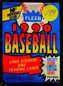 lot 199 image: 1990 Fleer Baseball Single Wax Pack - SEALED