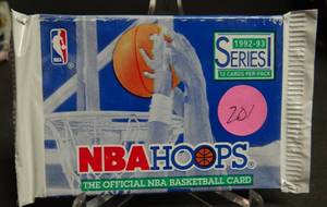 lot 201 image: 1992-93 Series 1 NBA Hoops Basketball cards - Unopened SEALED pack - Jordan