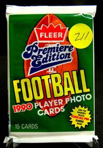 lot 211 image: 1990 Fleer PREMIERE EDITION Football NFL Wax Pack 15 cards per pak
