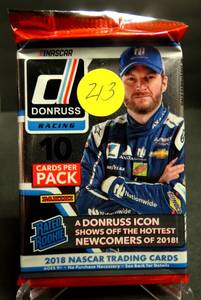 lot 213 image: 2018 Donruss Racing (NASCAR) Unopened Single Hobby Pack w 10 Trading Cards (FIND THE RATED ROOKIES)