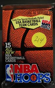 lot 214 image: 1991-92 Basketball NBA Hoops Series 2 Pack Sealed MICHAEL JORDAN PSA10