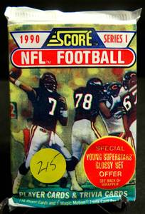 lot 215 image: 1990 Score Football Series 1 Sealed Wax Packs - 16 Cards per Pack MARINOELWAY