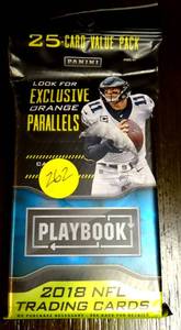lot 262 image: 2018 Panini PLAYBOOK FAT Pack 8 RCs4 Inserts1 Orange Foil Poss Lamar # Patch (COMPS $18-$24)