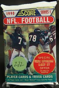 lot 272 image: 1990 Score Football Series 1 Sealed Wax Packs - 16 Cards per Pack MARINOELWAY