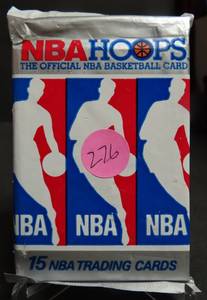 lot 276 image: WOW 1989 NBA Hoops Unopened Wax Pack Chance for Mint Jordan Bulls (15 cards)