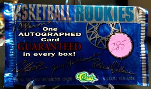 lot 285 image: 1995 Classic Basketball Rookies Factory Sealed Pack - LOOK FOR AUTOGRAPH CARDS