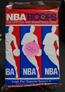 lot 290 image: WOW 1989 NBA Hoops Unopened Wax Pack Chance for Mint Jordan Bulls (15 cards)