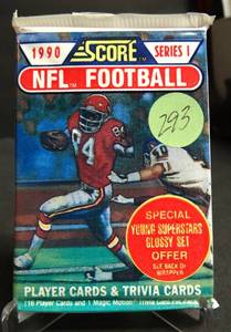 lot 293 image: 1990 Score Football Series 1 Sealed Wax Packs - 16 Cards per Pack MARINOELWAY