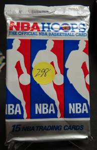lot 298 image: WOW 1989 NBA Hoops Unopened Wax Pack Chance for Mint Jordan Bulls (15 cards)