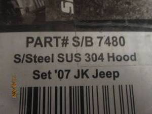 lot 55 image: SMITTYBILT 7480 STAINLESS STEEL HOOD KIT SET 07 JK JEEP
