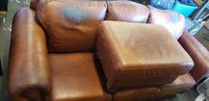 lot 11 image: Leather Sofa with Ottoman (Sofa - 84x36x32 Approx)
