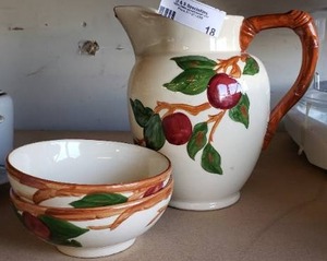 lot 18 image: Hand Decorated Pitcher and Matching Bowls