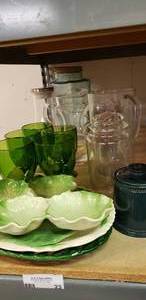 lot 23 image: Assorted Lot of Pitchers and Green Glassware