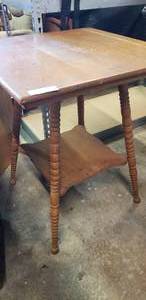 lot 84 image: Antique Two Tier Wooden Table (24x24x29 Approx)