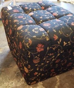 lot 92 image: Black Upholstered Ottoman with Floral Print