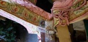 lot 121 image: Valance Fabric Pieces with Extra Curtain Tie Back Cords