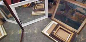 lot 180 image: Mirror and Large Wall Art Lot with some extra frames (Largest Mirror - 28x34 Approx.)