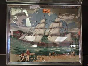lot 677 image: UNIQUE FRAMED NAUTICAL SCENE ON CLOTH AS SHOWN. APPROX. 16 X 20.