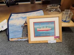 lot 714 image: FRAMED PASSENGER LINER 9 X 11 AND TAPESTRY RUG IN STYLE SHOWN. 18 X 27.