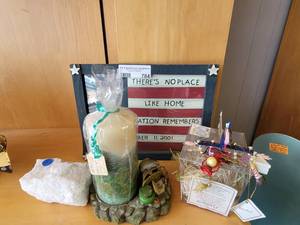 lot 784 image: FISHING THEME CANDLE AND HOLDER, PATRIOTIC FRAME AND MORE AS SHOWN.