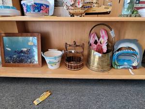 lot 785 image: SCUBA DIVER PIC, VINTAGE CERAMIC BUCKET, BRASS COAL BUCKET, VINTAGE NUT CRACKER BASKET PLUS