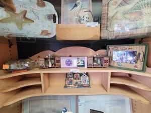 lot 793 image: WOODEN DISPLAY SHELF IN STYLECOLOR SHOWN. CONTENTS SHOWN NOT INCLUDED