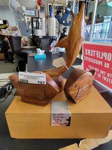 lot 797 image: SOLID WOOD CARVED DOLPHIN, VINTAGE WOOD SALT AND PEPPER SET AS SHOWN.