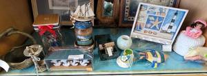 lot 814 image: CANDLE, HOLDER, BASKET, CERAMIC FIGURINES AND MORE AS SHOWN.