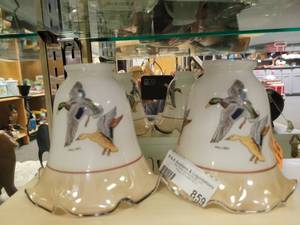 lot 859 image: LOT OF 2 VINTAGE DUCK THEME LIGHT GLASS SHADES AS SHOWN.