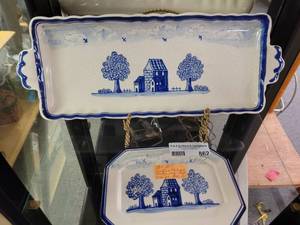 lot 862 image: CASAFINA PORTUGAL HANDPAINTED TRAY AND DISH SET AS SHOWN.