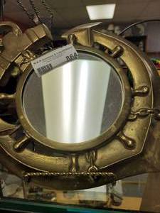 lot 864 image: ANCHOR SHAPED FRAMED ROUND MIRROR AS SHOWN.