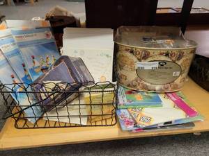 lot 876 image: STATIONARY PLANTER SET, NOTECARDS, WIRE BASKET, BALLOONS AND MORE AS SHOWN.