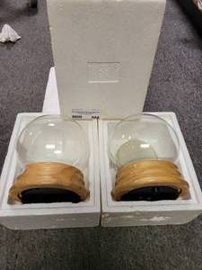 lot 884 image: LOT OF 2 GLASS DISPLAY GLOBES WITH WOOD BASE AS SHOWN.