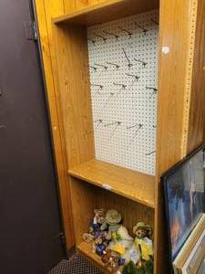 lot 988 image: WOODEN BOOKCASE  SHELF UNIT WITH PEGBOARD AND PEGS IN STYLECOLOR SHOWN. CONTENTS SHOWN NOT INCLUDED