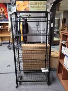 lot 993 image: COMMERCIAL WIRE RACK ON CASTERS IN STYLECOLOR SHOWN.